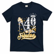 40 & Fabulous 40 Years Old 40th Birthday Diamond Crown Shoes T-Shirt - Navy