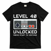 40 Year Old Forty Birthday Gift Level 40 Unlocked Gamer T-Shirt - Black