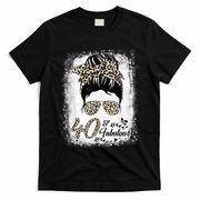 40 Years Old Fabulous Messy Bun Leopard 40th Birthday T-Shirt - Black