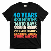 40 Years Of Being Awesome 40th Birthday Time Breakdown T-Shirt - Black