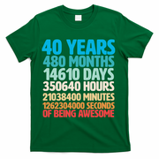 40 Years Of Being Awesome 40th Birthday Time Breakdown T-Shirt - Green