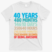 40 Years Of Being Awesome 40th Birthday Time Breakdown T-Shirt - White