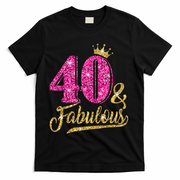 40 Years Old Gift 40 & Fabulous 40th Birthday Pink Crown T-Shirt - Black