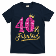 40 Years Old Gift 40 & Fabulous 40th Birthday Pink Crown T-Shirt - Navy