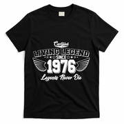 50th Birthday Certified Living Legend Since 1976 Legends Never Die Vintage Wings T-Shirt - Black