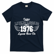 50th Birthday Certified Living Legend Since 1976 Legends Never Die Vintage Wings T-Shirt - Navy