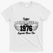 50th Birthday Certified Living Legend Since 1976 Legends Never Die Vintage Wings T-Shirt - White