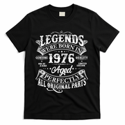 50th Birthday Legends Were Born In 1976 Age Perfectly Vintage Scroll  T-Shirt - Black