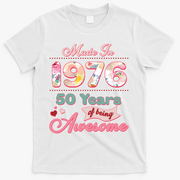 50th Birthday Pink Floral Made In 1956 Years Of Being Awesome T-Shirt - White