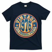50th Birthday Vintage 1976 All Original Parts Shield Emblem  T-Shirt - Navy