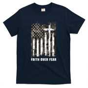 Faith Over Fear Christian Cross Camouflage American Flag T-Shirt