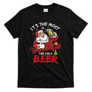 Funny Christmas Santa Claus Drinking Beer Wonderful Time T-Shirt