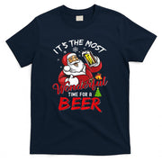 Funny Christmas Santa Claus Drinking Beer Wonderful Time T-Shirt