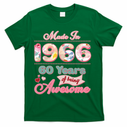 60th Birthday Pink Floral Made In 1966 Years Of Being Awesome T-Shirt - Green