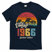 60th Birthday Retro Vintage 1966 Tropical Palm Trees T-Shirt - Navy Blue