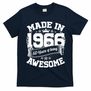 60th Birthday Vintage Crown Made In 1966 60 Years Of Being Awesome T-Shirt - Navy Blue