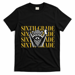 6th Six Grade Funny Raccoon Back To School T-Shirt - Black