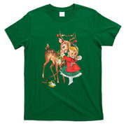 Retro Christmas Reindeer And Girl Mid Century Xmas T-Shirt