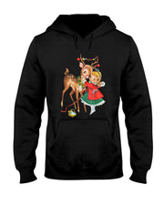 Retro Christmas Reindeer And Girl Mid Century Xmas T-Shirt