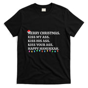 Merry Christmas Funny Kiss My Ass Xmas Men Women Unisex-Adults T-Shirt Black Small Modern Crew