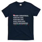 Merry Christmas Funny Kiss My Ass Xmas Men Women Unisex-Adults T-Shirt Black Small Modern Crew