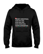 Merry Christmas Funny Kiss My Ass Xmas Men Women Unisex-Adults T-Shirt Black Small Modern Crew