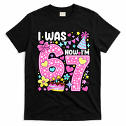7th Birthday Girl Funny I Was 6 Now I'm 7 Years Old T-Shirt - Black