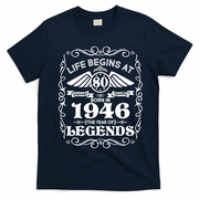80th Birthday Life Begins At 80 Born In 1946 The Year Of Legends T-Shirt - Navy Blue