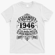 80th Birthday Vintage Scroll Border Legends Were Born Age Perfectly 1946 T-Shirt - White