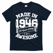 80th Birthday Vintage Crown Made In 1946 80 Years Of Being Awesome T-Shirt - Navy Blue