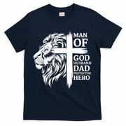 Man Of God Husband Daddy Protector Hero Dad Lion Jesus Cross T-Shirt