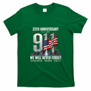 9/11 25th Anniversary Memorial Tribute Never Forget 911 T-Shirt - Irish Green
