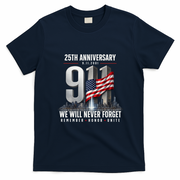 9/11 25th Anniversary Memorial Tribute Never Forget 911 T-Shirt - Navy Blue