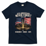 9/11 25th Anniversary Never Forget 911 Memorial 2001-2026 USA T-Shirt - Navy Blue