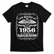 90th Birthday Life Begins At 90 Born In 1936 The Year Of Legends T-Shirt - Black