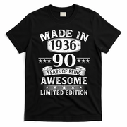 90th Birthday Made In 1936 90 Years Of Being Awesome Limited Edition T-Shirt - Black