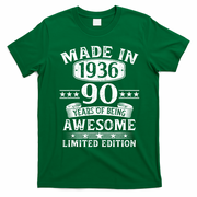 90th Birthday Made In 1936 90 Years Of Being Awesome Limited Edition T-Shirt - Irish Green
