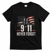 9/11 Never Forget American Flag Memorial Tribute 911 T-Shirt - Black