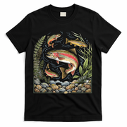 90s River Wildlife Fishing Vintage Rainbow Trout T-Shirt - Black