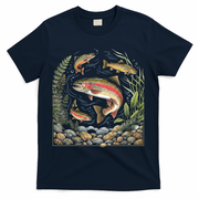 90s River Wildlife Fishing Vintage Rainbow Trout T-Shirt - Navy