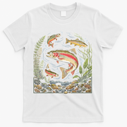 90s River Wildlife Fishing Vintage Rainbow Trout T-Shirt - White