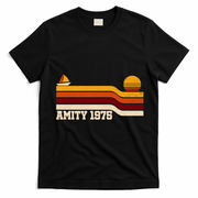 Amity 1975 Retro Sunset Sailboat Coastal Vibes T-Shirt - Black