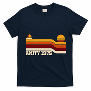 Amity 1975 Retro Sunset Sailboat Coastal Vibes T-Shirt - Navy Blue