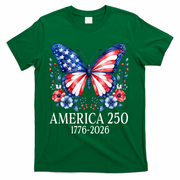 America 250 1776 -2026 Patriotic Flag Butterfly  T-Shirt - Green