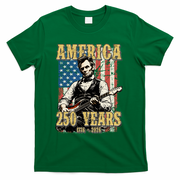 America 250 Years 1776 2026 Abe Lincoln Rocking Out Guitar T-Shirt - Green