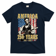 America 250 Years 1776 2026 Abe Lincoln Rocking Out Guitar T-Shirt - Navy