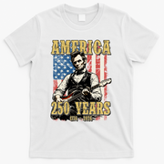America 250 Years 1776 2026 Abe Lincoln Rocking Out Guitar T-Shirt - White