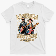 America 250 Years 1776-2026 Funny Lincoln Washington Rock And Roll T-Shirt - White