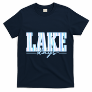 Ake Days Striped Summer Preppy Cottage Coastal T-Shirt - Navy Blue