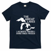 Always Fresh Sometimes Frozen Great Lakes Michigan T-Shirt - Navy Blue